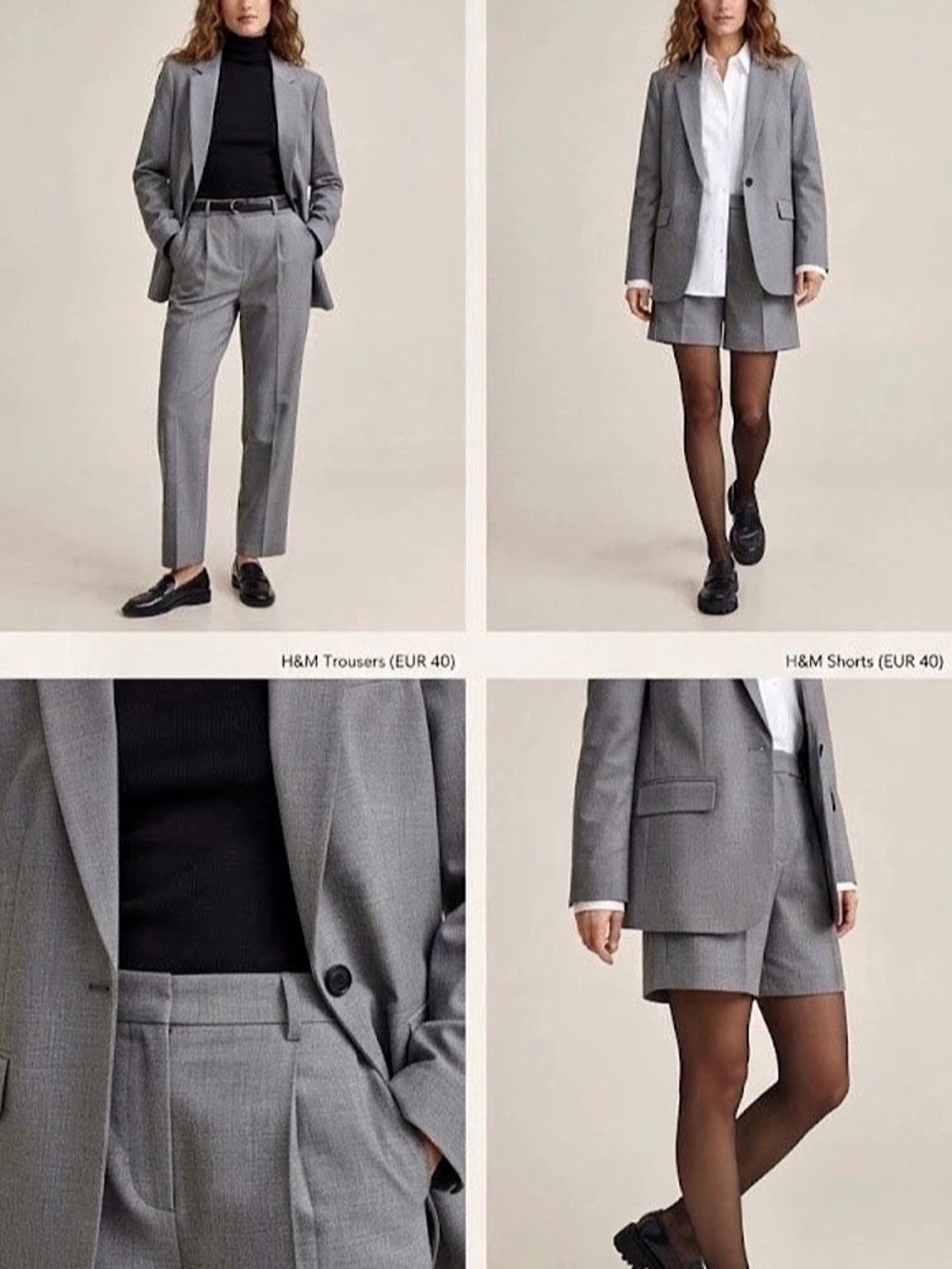 H&M 3-Piece Grey Tailored Set / Blazer, Trousers & Bermuda Shorts